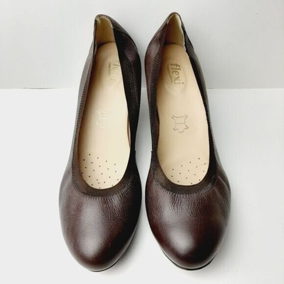 FLEXI Classic Comfort Heel Pumps Genuine Leather Brown Sz 10 - Picture 4 of 12